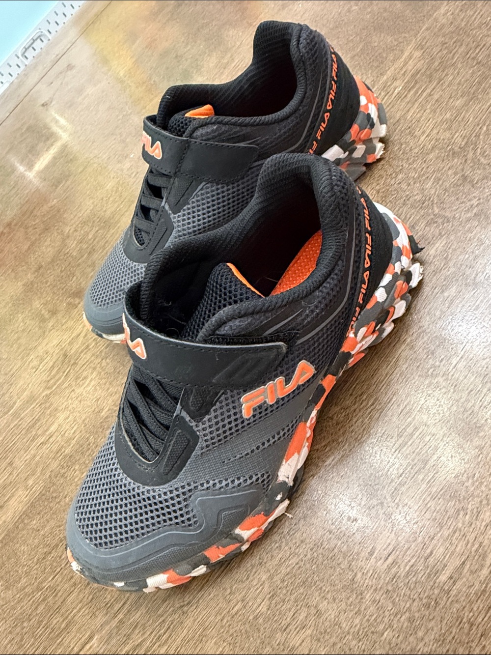 Fila Kids Gray and Orange Mesh Sneaker with Hook-and-Loop Strap